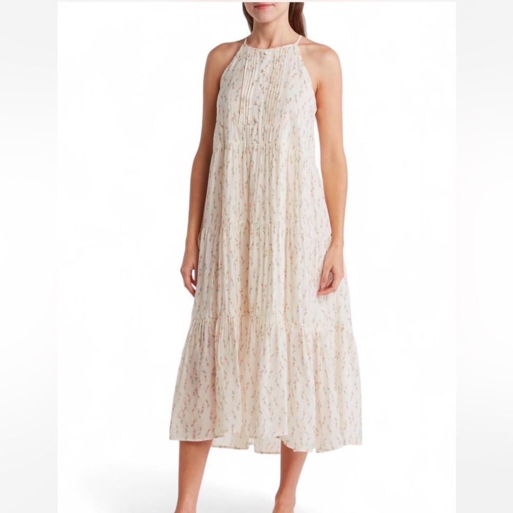Floral Cream Halter Maxi Dress